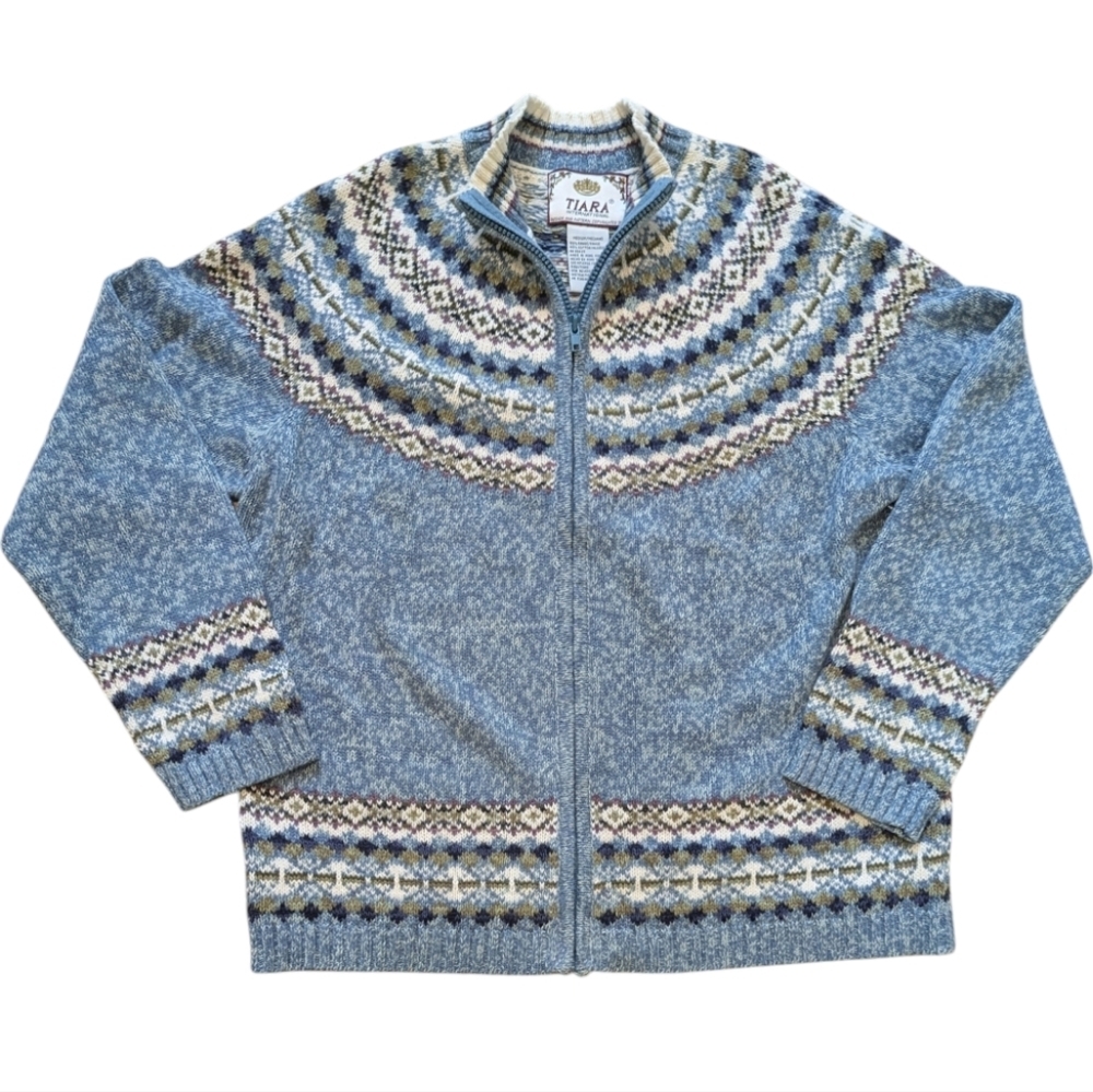 Vintage‎ Fair Isle Holiday Zip -up Sweater 90s Holiday Winter